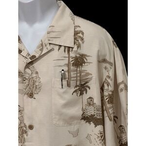 Paradise Collection Men Shirt Loop Hawaiian Camp XL 100% Silk‎ Beige Caribbean